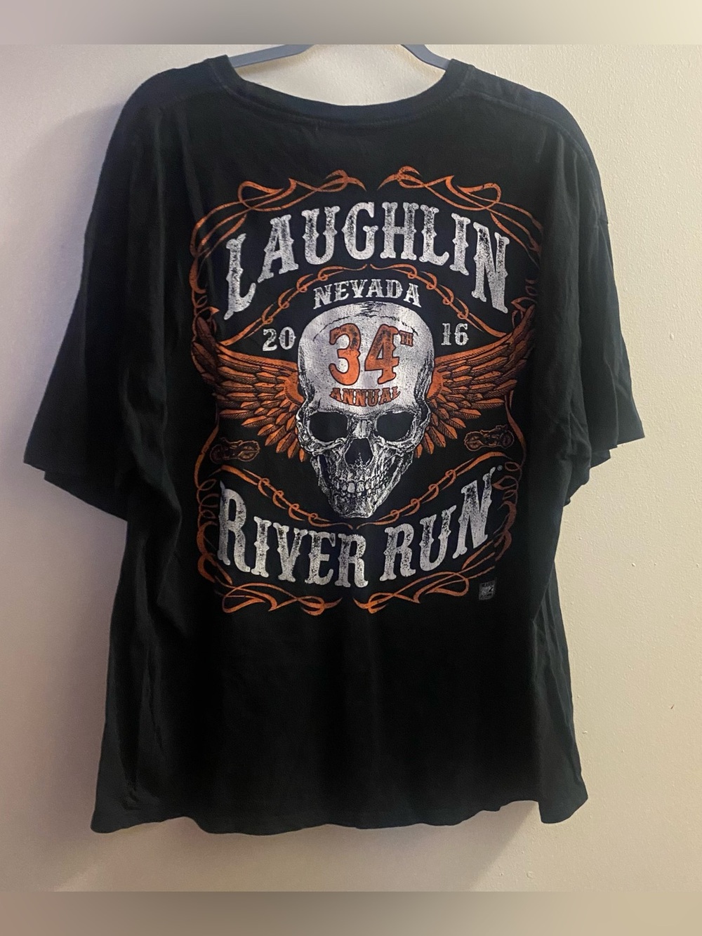 Mens Graphic Tee T Shirt 2XL 52” Black 2016 34th Laughlin NV River Run Biker